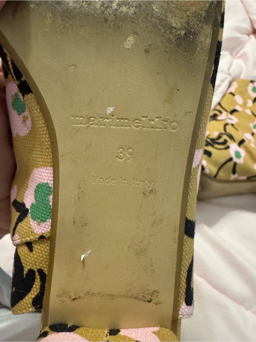 Marimekko Olive, Pink & Black Floral Canvas Peep-Toe Booties - Picture 8 of 9